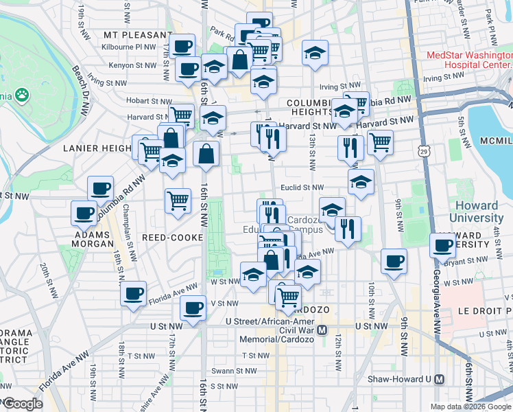 map of restaurants, bars, coffee shops, grocery stores, and more near 101 Independence Avenue Southeast in Washington