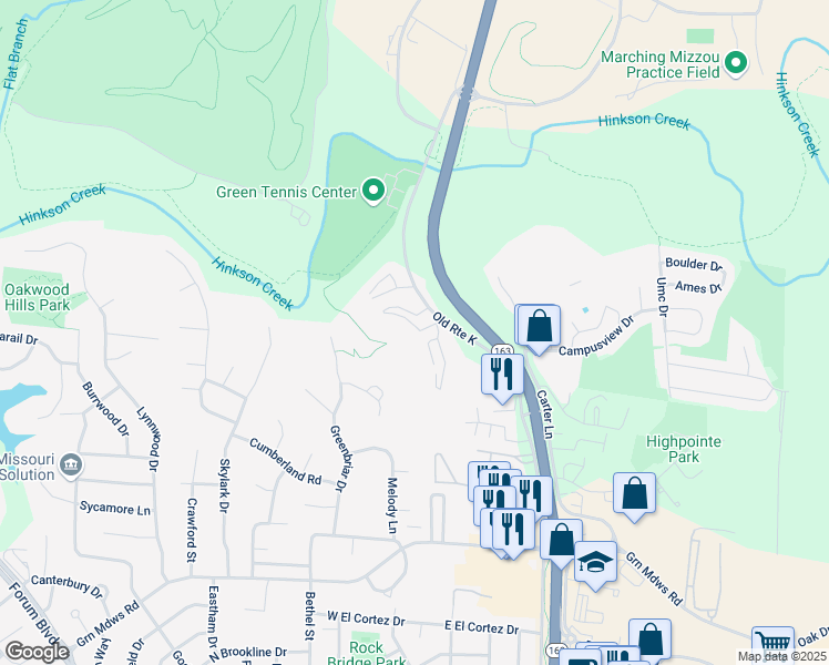 map of restaurants, bars, coffee shops, grocery stores, and more near 2501 South Providence Road in Columbia