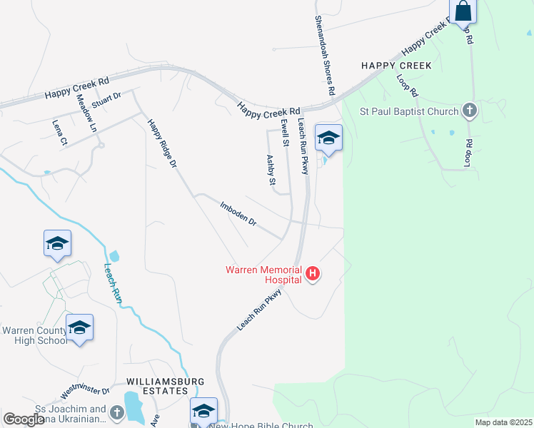 map of restaurants, bars, coffee shops, grocery stores, and more near 1209 Oden Street in Front Royal