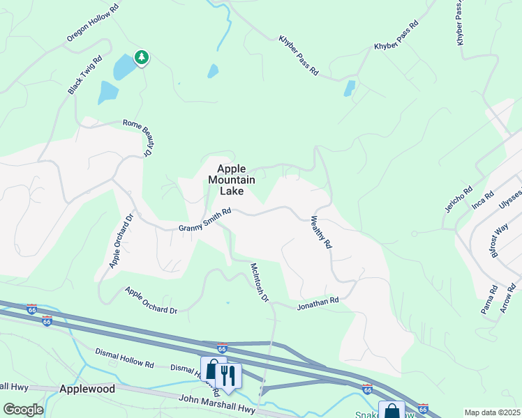 map of restaurants, bars, coffee shops, grocery stores, and more near 579 Granny Smith Road in Linden