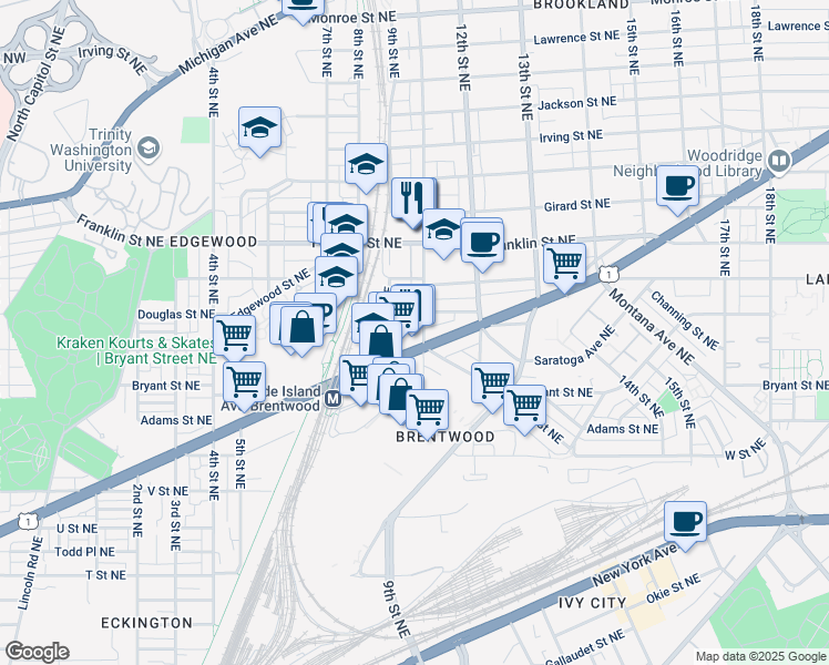 map of restaurants, bars, coffee shops, grocery stores, and more near 101 Independence Avenue Southeast in Washington