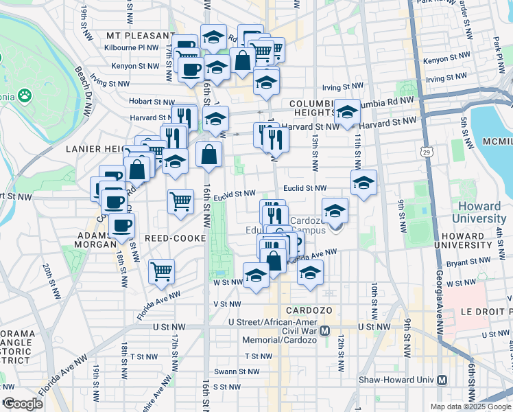 map of restaurants, bars, coffee shops, grocery stores, and more near 101 Independence Avenue Southeast in Washington