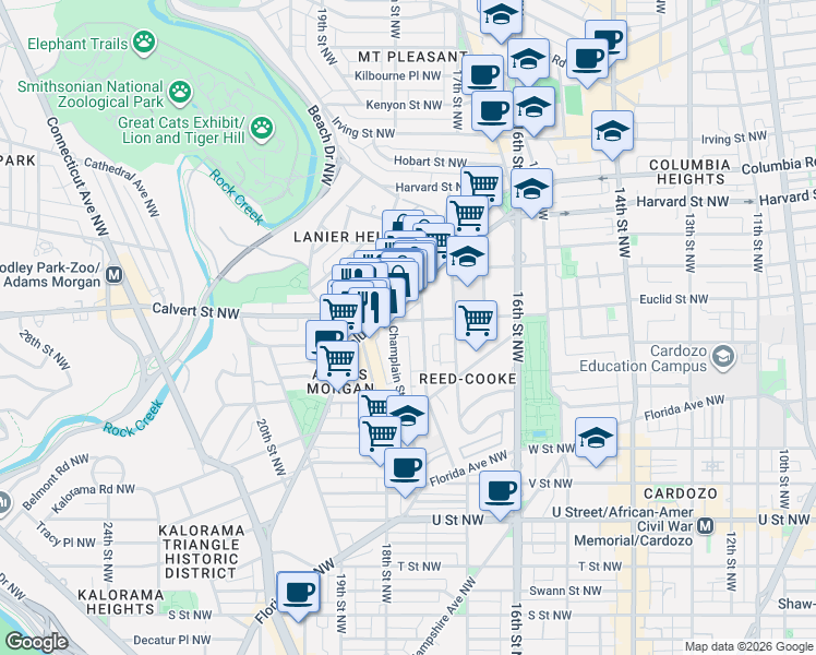 map of restaurants, bars, coffee shops, grocery stores, and more near 101 Independence Avenue Southeast in Washington