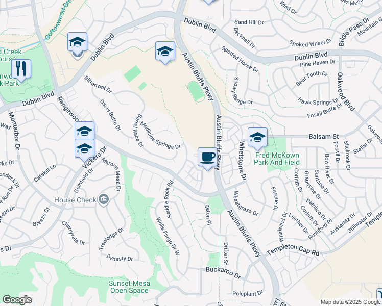map of restaurants, bars, coffee shops, grocery stores, and more near 4895 Wells Branch Heights in Colorado Springs