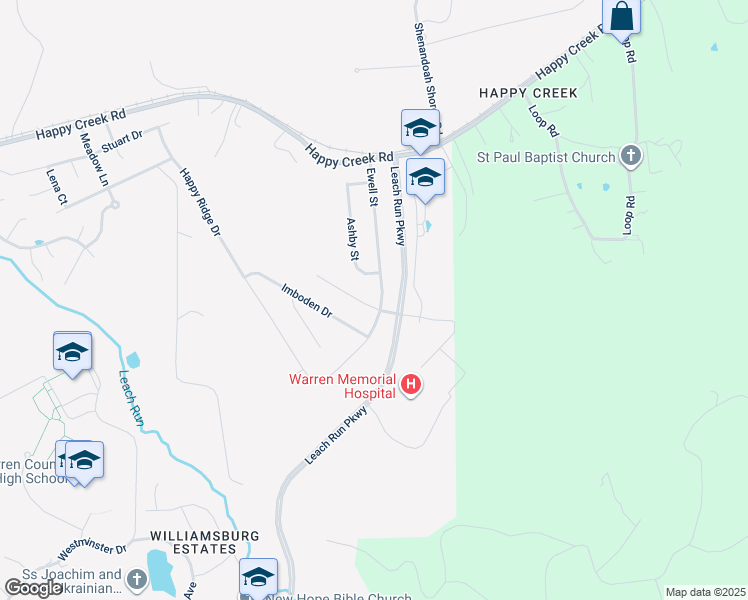map of restaurants, bars, coffee shops, grocery stores, and more near 1200 Oden Street in Front Royal