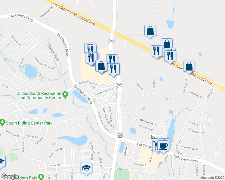 map of restaurants, bars, coffee shops, grocery stores, and more near 42907 Pamplin Terrace in Chantilly