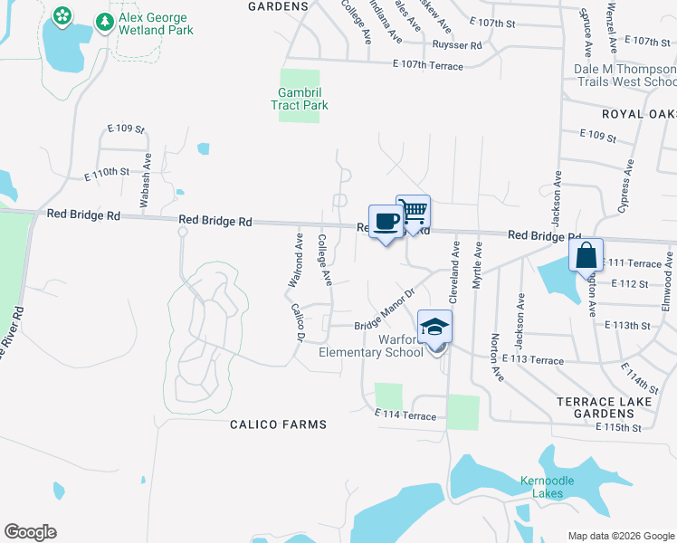 map of restaurants, bars, coffee shops, grocery stores, and more near 3311 East Red Bridge Road in Kansas City