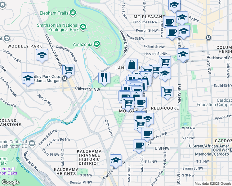 map of restaurants, bars, coffee shops, grocery stores, and more near 101 Independence Avenue Southeast in Washington