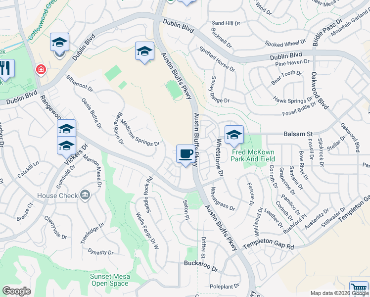 map of restaurants, bars, coffee shops, grocery stores, and more near 4835 Wells Branch Heights in Colorado Springs