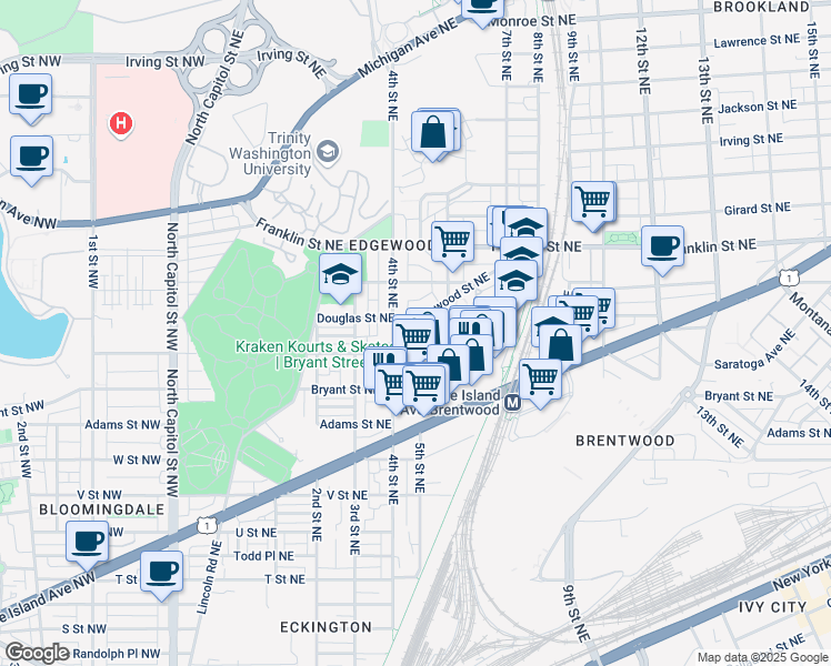 map of restaurants, bars, coffee shops, grocery stores, and more near 101 Independence Avenue Southeast in Washington