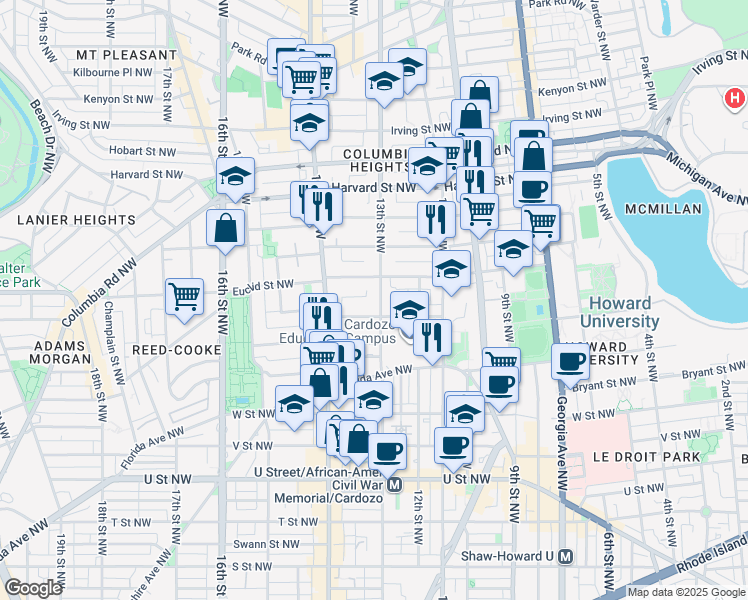 map of restaurants, bars, coffee shops, grocery stores, and more near 101 Independence Avenue Southeast in Washington