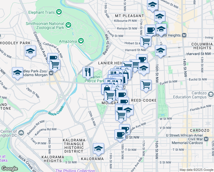 map of restaurants, bars, coffee shops, grocery stores, and more near 101 Independence Avenue Southeast in Washington