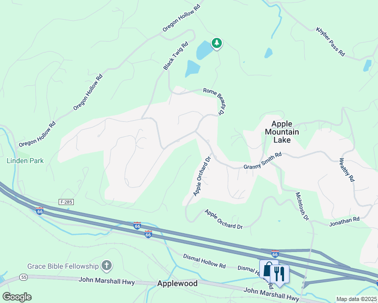 map of restaurants, bars, coffee shops, grocery stores, and more near 1399 King David Drive in Linden