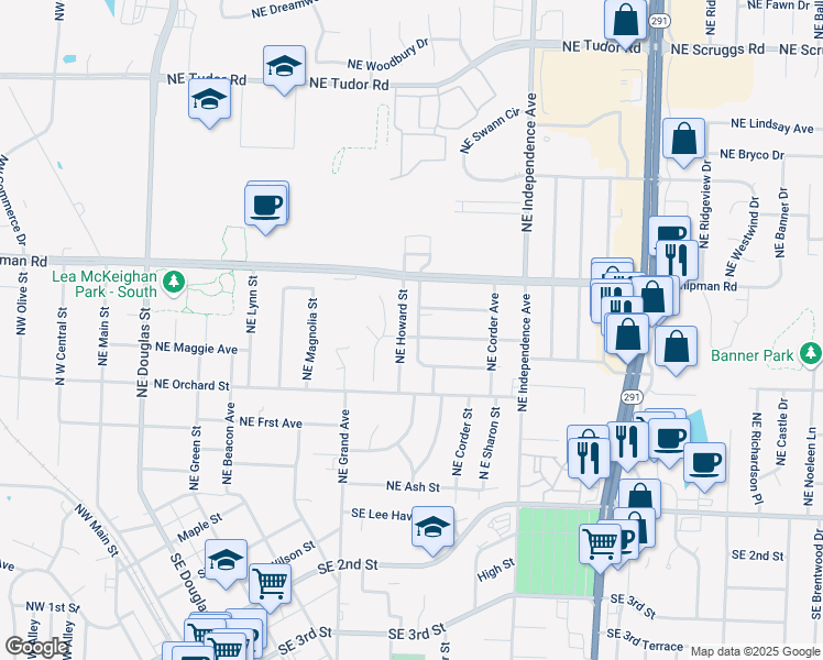 map of restaurants, bars, coffee shops, grocery stores, and more near 606 Northeast Florence Avenue in Lee's Summit