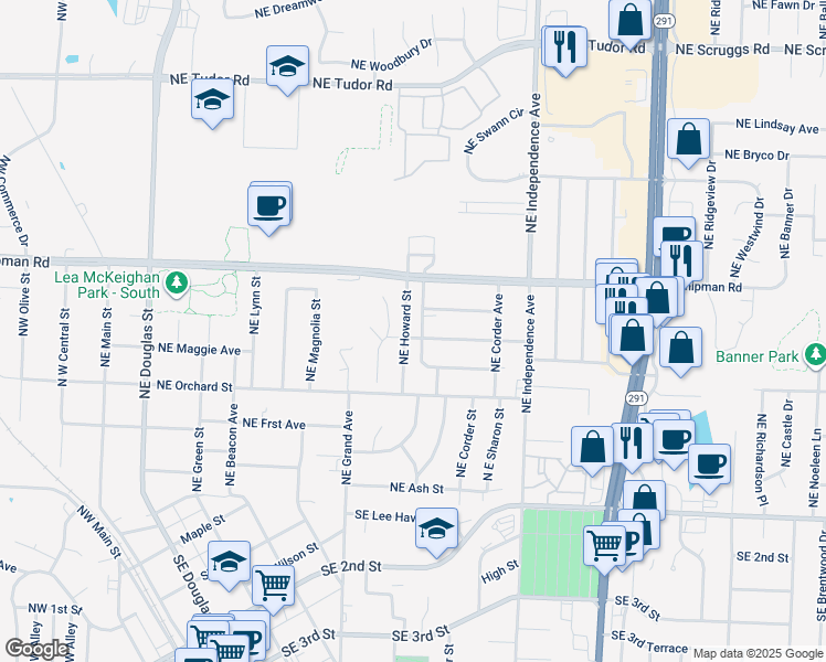 map of restaurants, bars, coffee shops, grocery stores, and more near 606 Northeast Florence Avenue in Lee's Summit