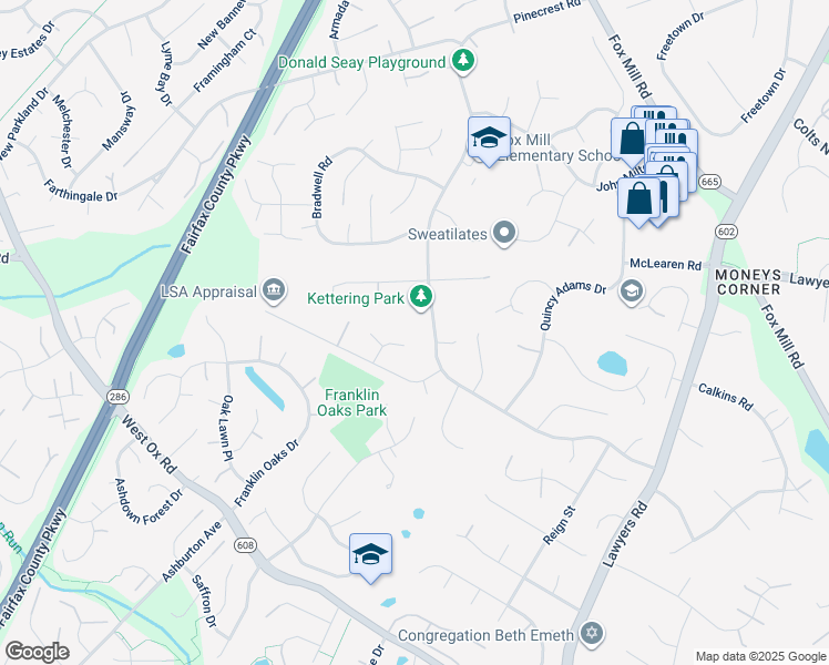map of restaurants, bars, coffee shops, grocery stores, and more near 2652 Unicorn Court in Herndon