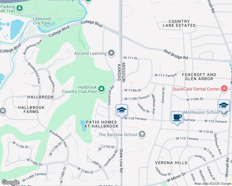 map of restaurants, bars, coffee shops, grocery stores, and more near 11215 112th Terrace in Kansas City