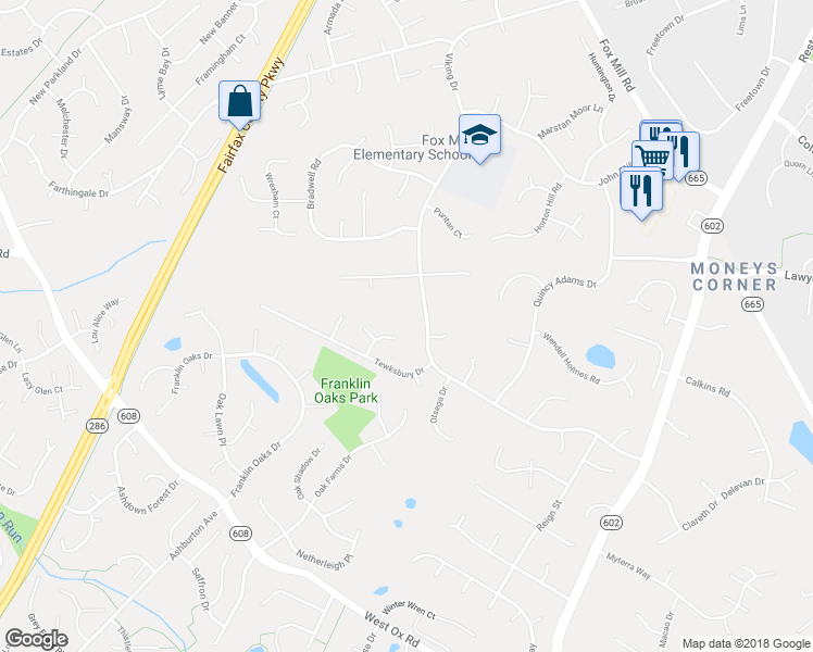map of restaurants, bars, coffee shops, grocery stores, and more near 2652 Unicorn Court in Herndon