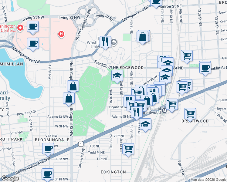 map of restaurants, bars, coffee shops, grocery stores, and more near 101 Independence Avenue Southeast in Washington
