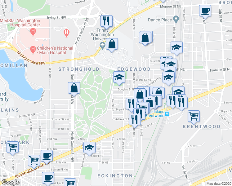 map of restaurants, bars, coffee shops, grocery stores, and more near 210 Cromwell Terrace Northeast in Washington
