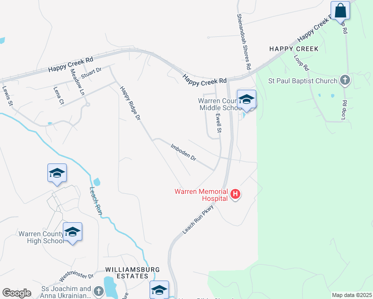 map of restaurants, bars, coffee shops, grocery stores, and more near 1219 Oden Street in Front Royal