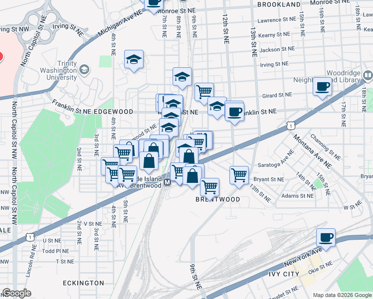 map of restaurants, bars, coffee shops, grocery stores, and more near 101 Independence Avenue Southeast in Washington