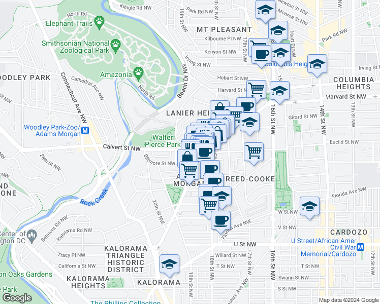 map of restaurants, bars, coffee shops, grocery stores, and more near 101 Independence Avenue Southeast in Washington
