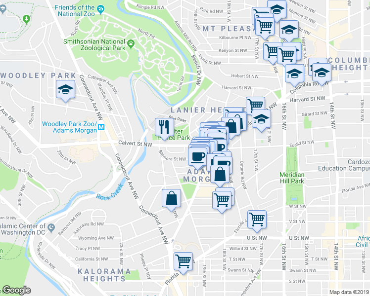 map of restaurants, bars, coffee shops, grocery stores, and more near 101 Independence Avenue Southeast in Washington