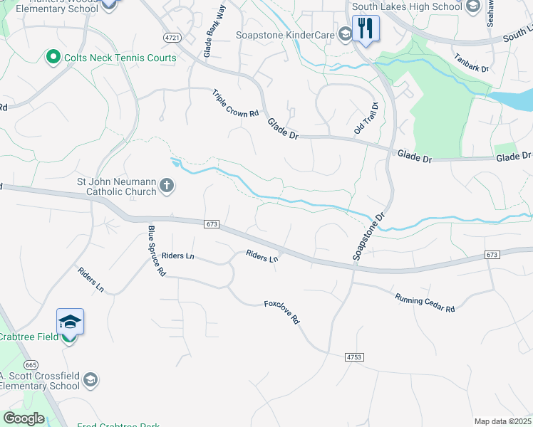 map of restaurants, bars, coffee shops, grocery stores, and more near 2503 Fauquier Lane in Reston