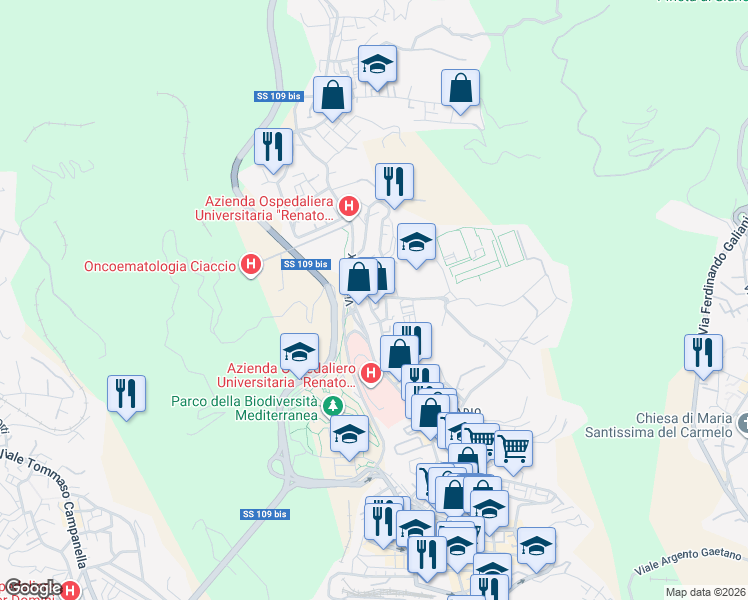 map of restaurants, bars, coffee shops, grocery stores, and more near 28 Via Madonna dei Cieli in Catanzaro