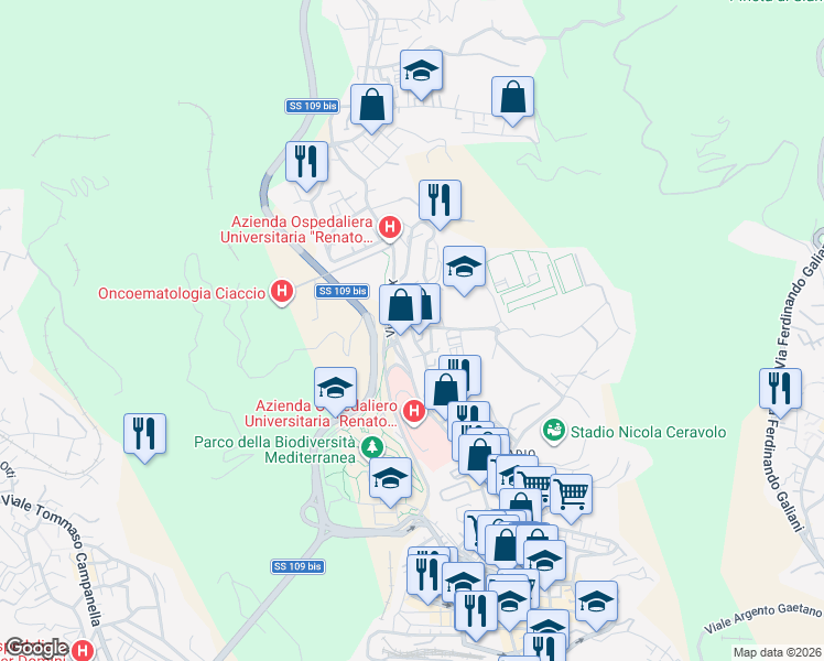 map of restaurants, bars, coffee shops, grocery stores, and more near 28 Via Madonna dei Cieli in Catanzaro