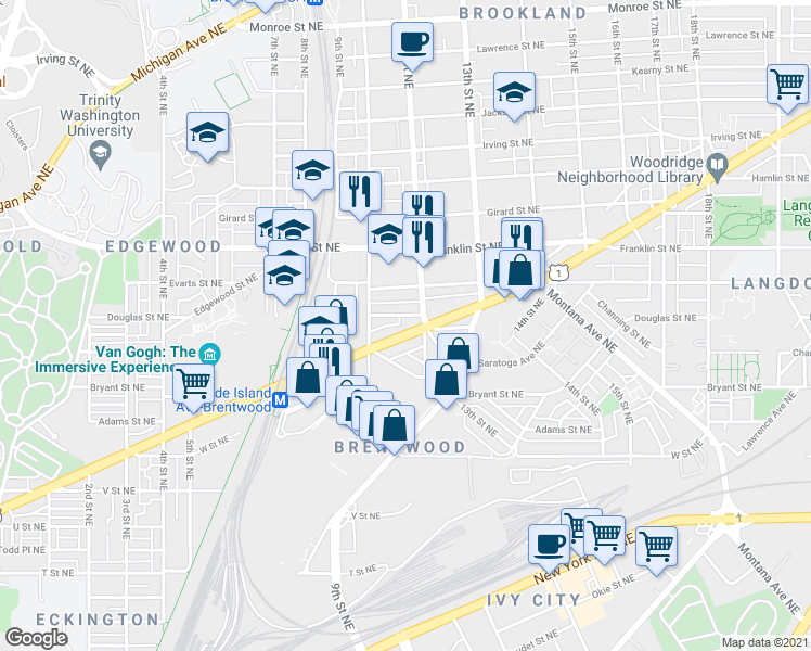 map of restaurants, bars, coffee shops, grocery stores, and more near 101 Independence Avenue Southeast in Washington