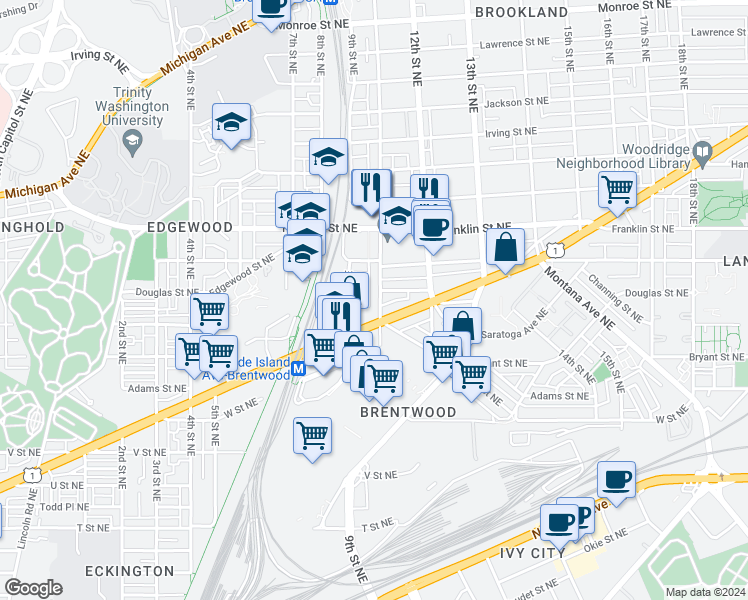 map of restaurants, bars, coffee shops, grocery stores, and more near 101 Independence Avenue Southeast in Washington
