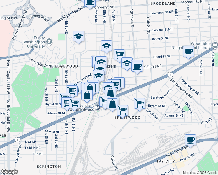 map of restaurants, bars, coffee shops, grocery stores, and more near 101 Independence Avenue Southeast in Washington