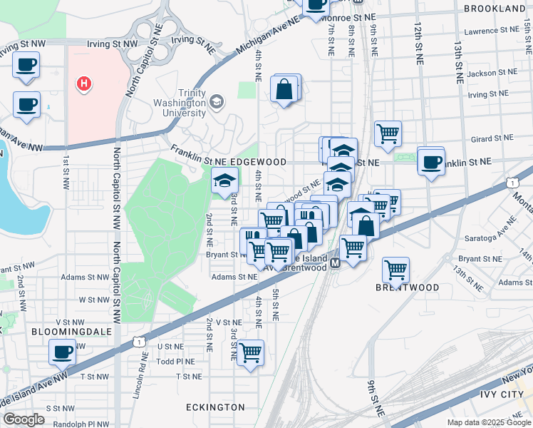 map of restaurants, bars, coffee shops, grocery stores, and more near 101 Independence Avenue Southeast in Washington