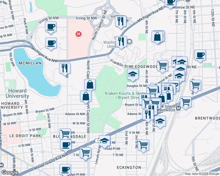map of restaurants, bars, coffee shops, grocery stores, and more near 101 Independence Avenue Southeast in Washington