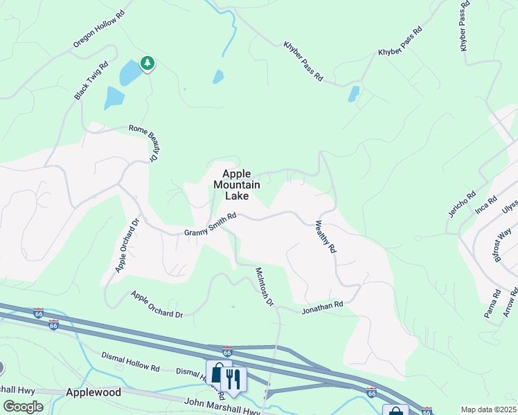 map of restaurants, bars, coffee shops, grocery stores, and more near 567 Granny Smith Road in Linden