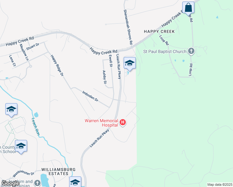 map of restaurants, bars, coffee shops, grocery stores, and more near 1134 Ewell Street in Front Royal
