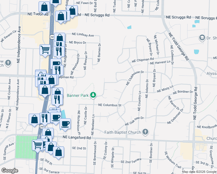 map of restaurants, bars, coffee shops, grocery stores, and more near 1017 Northeast Trailwood Street in Lee's Summit