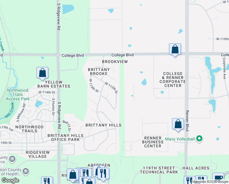 map of restaurants, bars, coffee shops, grocery stores, and more near 17562 West 112th Street in Olathe