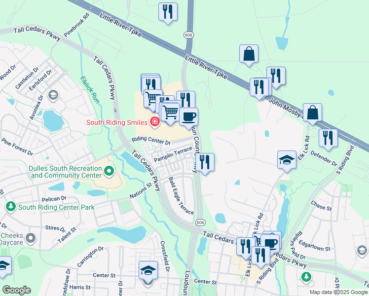 map of restaurants, bars, coffee shops, grocery stores, and more near 42904 Pamplin Terrace in Chantilly
