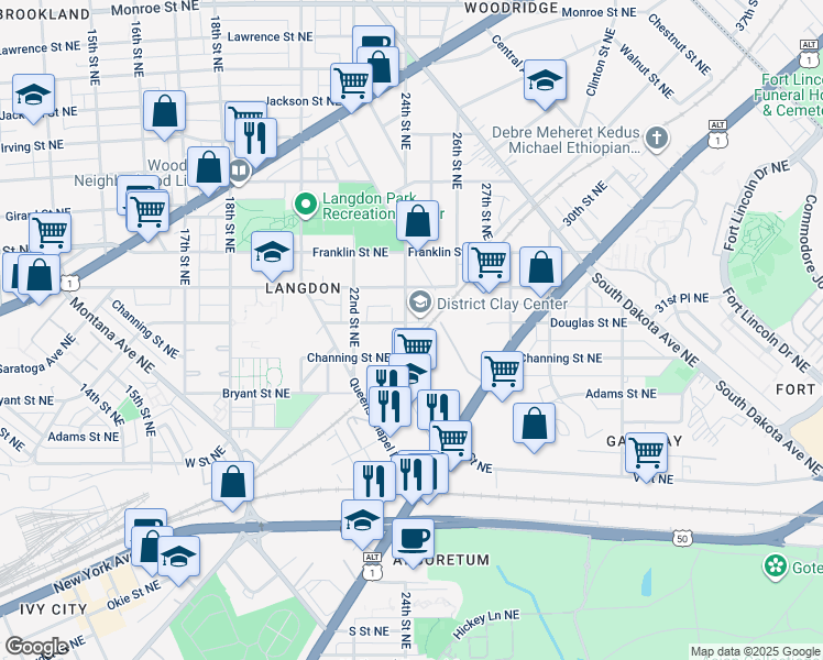 map of restaurants, bars, coffee shops, grocery stores, and more near 101 Independence Avenue Southeast in Washington