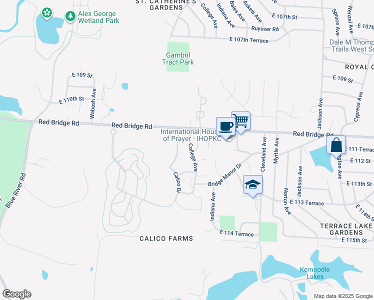 map of restaurants, bars, coffee shops, grocery stores, and more near 11200 College Avenue in Kansas City