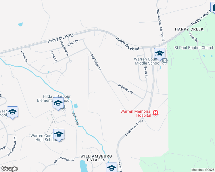 map of restaurants, bars, coffee shops, grocery stores, and more near 1151 Happy Ridge Drive in Front Royal