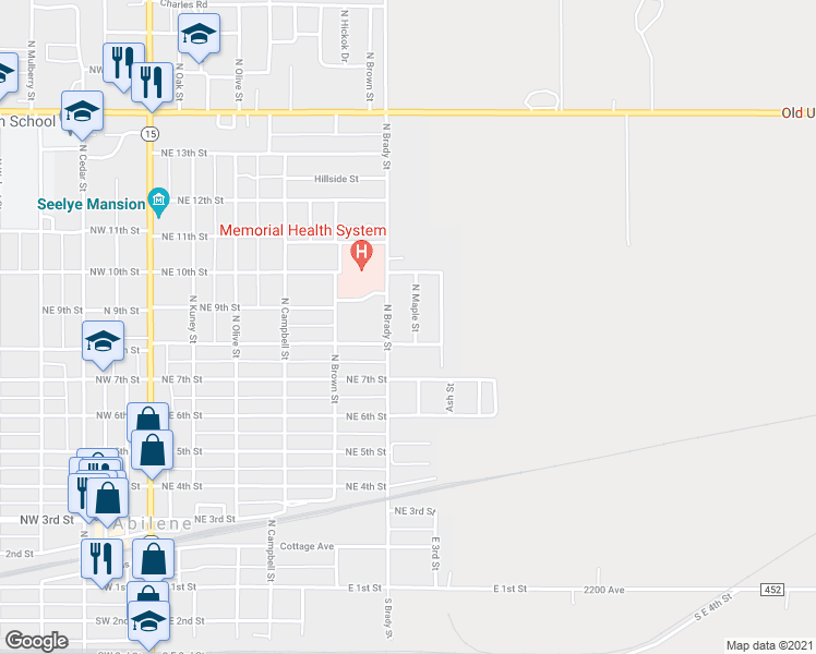 map of restaurants, bars, coffee shops, grocery stores, and more near 802 Maple Street in Abilene