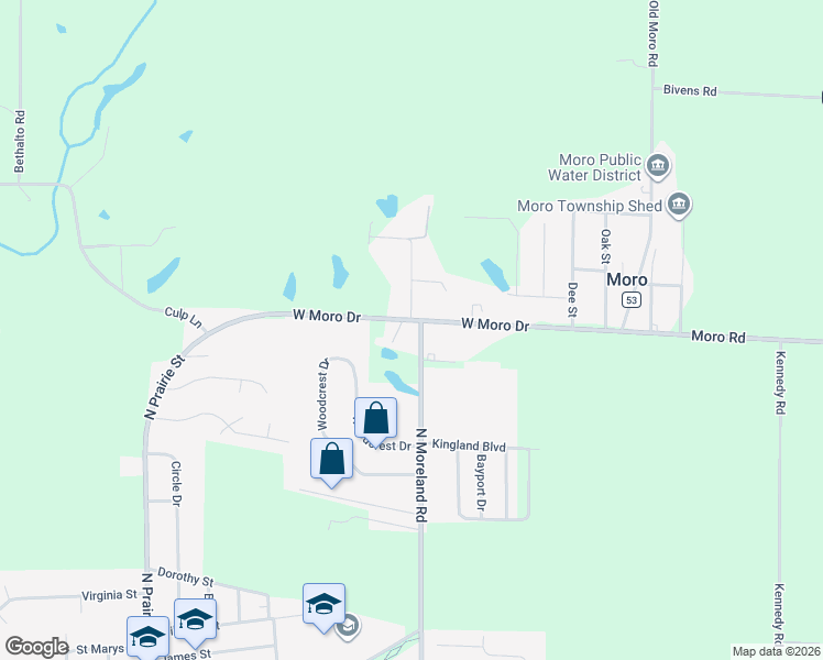 map of restaurants, bars, coffee shops, grocery stores, and more near 523 West Moro Drive in Moro