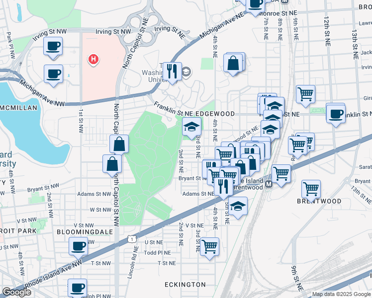 map of restaurants, bars, coffee shops, grocery stores, and more near 101 Independence Avenue Southeast in Washington