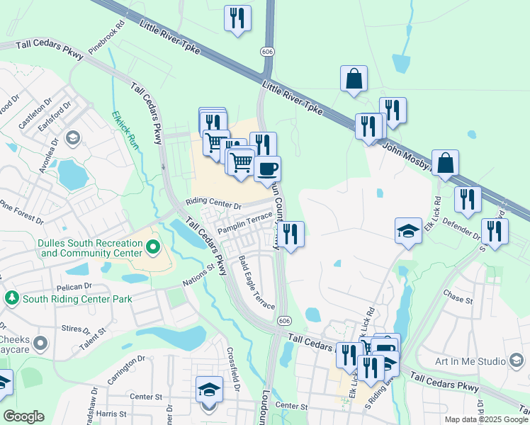map of restaurants, bars, coffee shops, grocery stores, and more near 42910 Pamplin Terrace in Chantilly