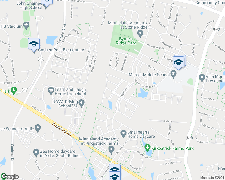 map of restaurants, bars, coffee shops, grocery stores, and more near 25115 Cypress Mill Terrace in Aldie