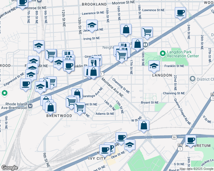 map of restaurants, bars, coffee shops, grocery stores, and more near 101 Independence Avenue Southeast in Washington